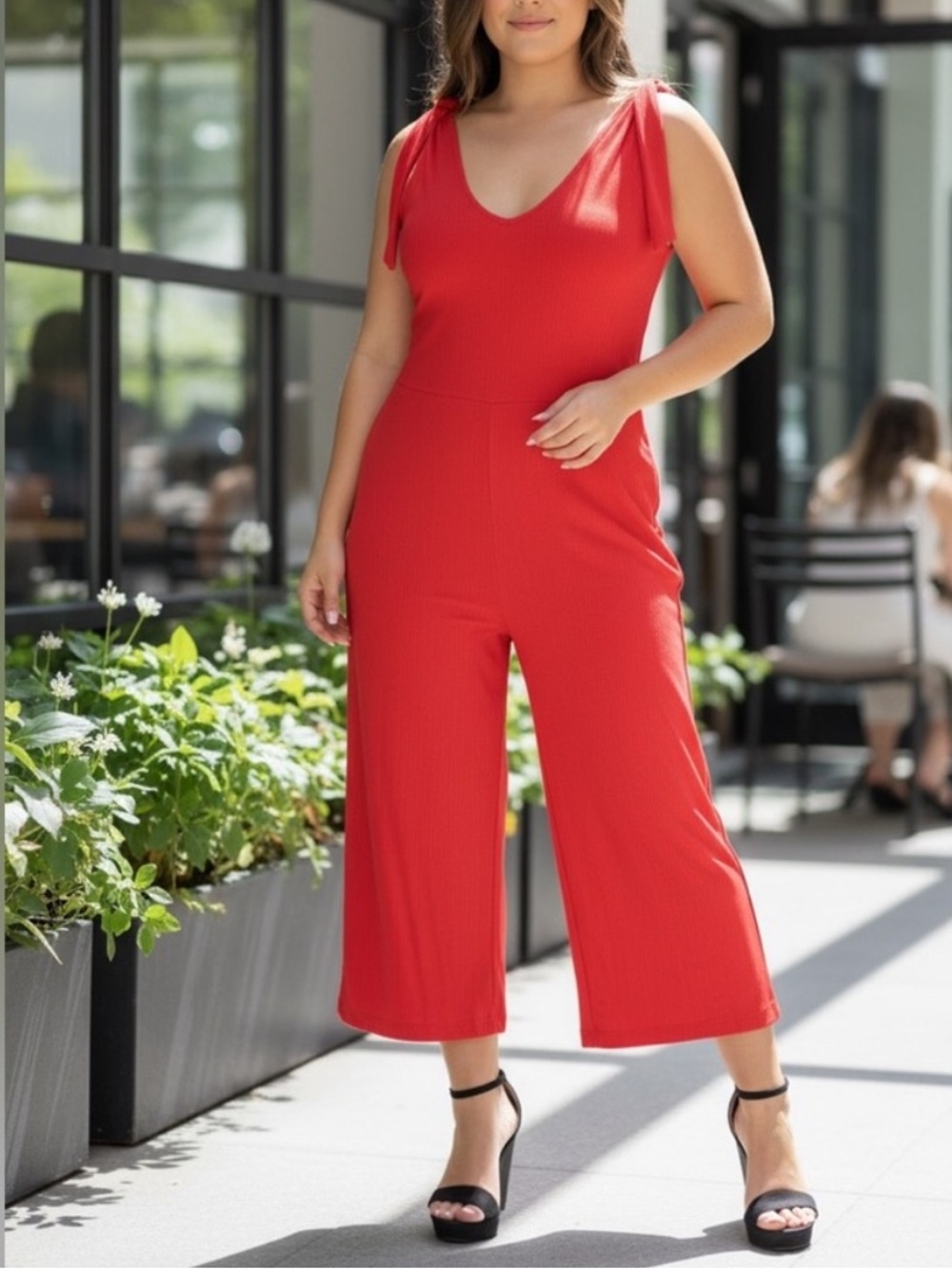 NEW•L-1X•Sugared + Bronzed Bella Red Soft & Comfy Wide Legged Jumpsuit